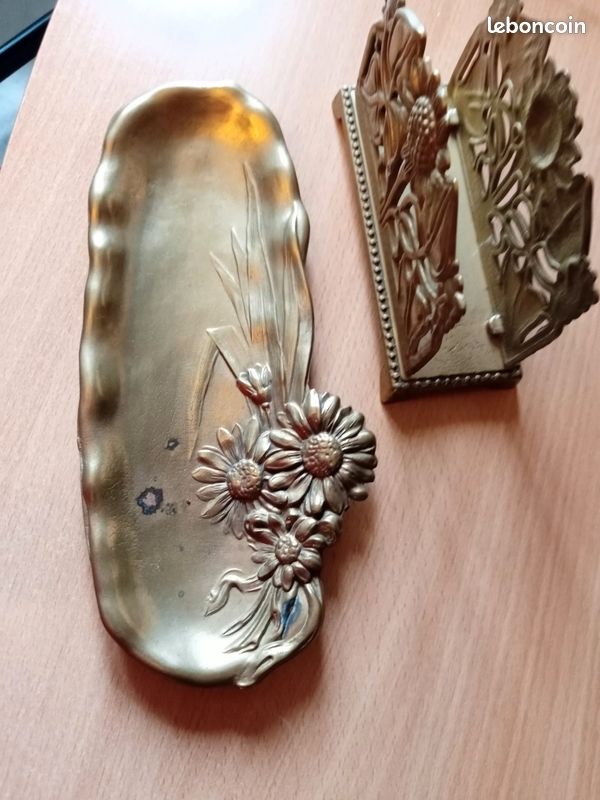 Porte-lettres Art Nouveau En Laiton Doré – Décor Tournesols – Bureau Courrier – Fait Main