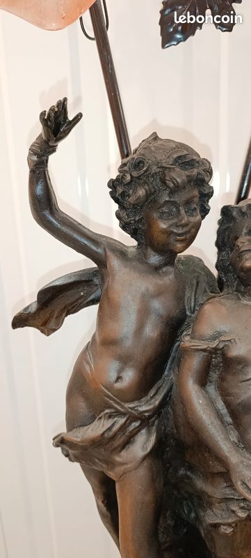 Grande lampe style Art Nouveau – d’après Auguste Moreau – couple d’enfants (image 2)