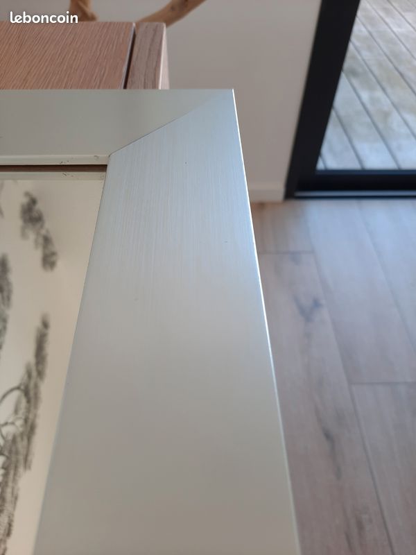 Miroir Mural Rectangle Années 1980 - Cadre En Aluminium Brossé Argenté - Déco Vintage
