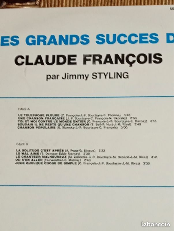 Vinyle 33T Claude François par Jimmy Styling (image 2)