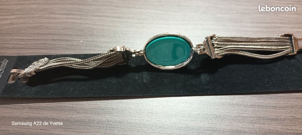 Bracelet Ancien En Métal Avec Pierres Turquoise - Bijou Vintage Sans Marque