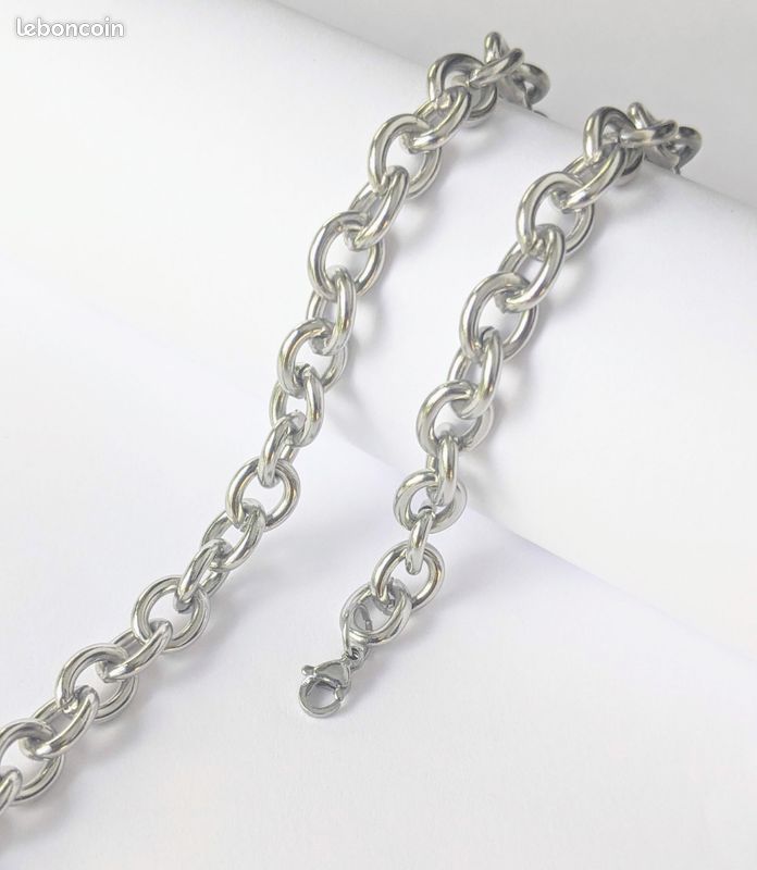 Collier chaine acier inoxydable neuf Gros collier maillons de chaîne choker ras de cou accumulation Bijou cadeau pour femme (image 2)