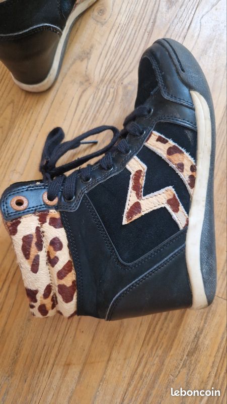 Baskets Compensées Femme Léopard Chic - Sneakers Tendances Pailletees Et Talon Dore