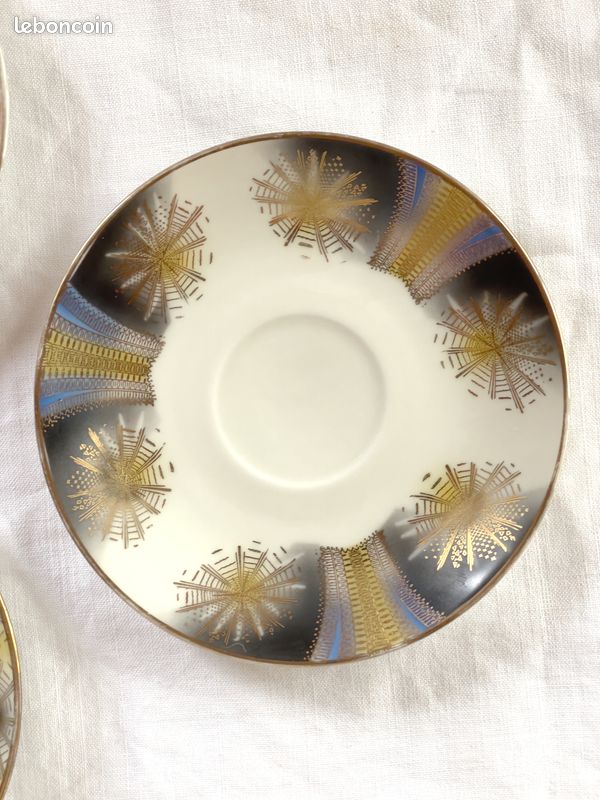 Trio de tasses et soucoupes sur piédouche 1950 porcelaine - Bavaria Elfenbein- (image 13)