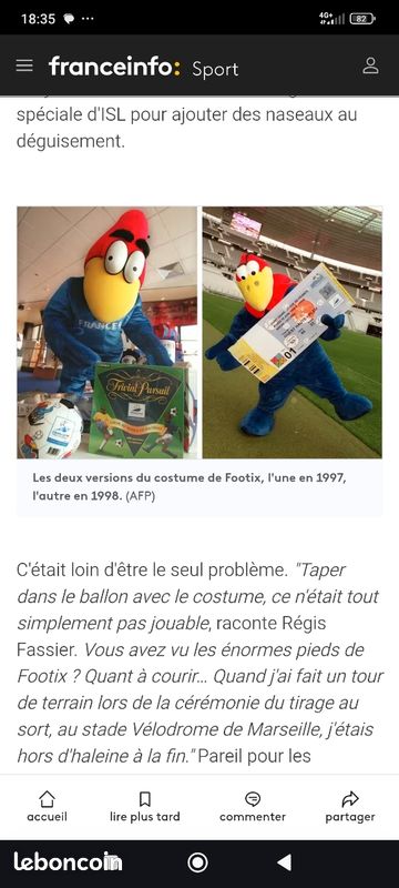 Peluche Footix Mascotte Coupe Du Monde France 98 – 25 Cm, Ballon Au Pied, Vintage