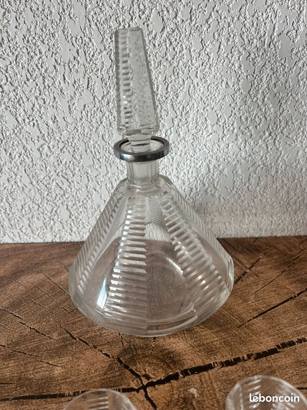Service à liqueur Art Déco en Cristal de Bohême (Tchécoslovaquie) – Carafe & 4 Verres (image 2)