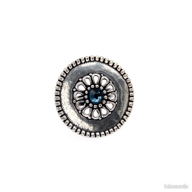 Bague Vintage Argentée Style Globe à Facettes Bleues - Taille 54 - Bijou Fantaisie Rétro