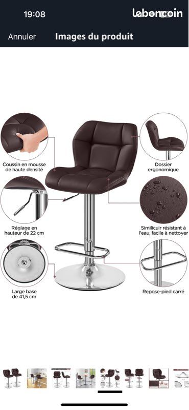 Chaises hautes bar cuir (image 4)