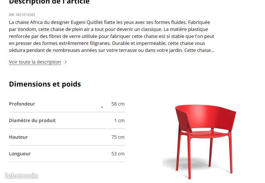 Fauteuil rouge intérieur ou extérieur Francheville (image 1)