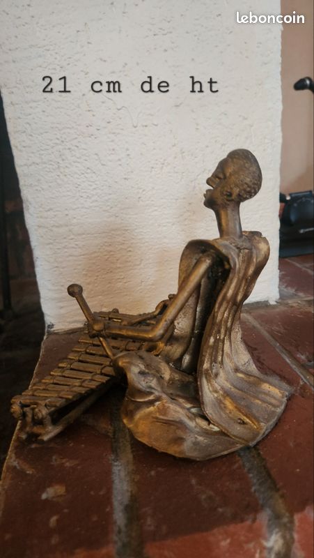 Statuette Bronze Africaine - Musicien Balafon - Art Ethnique 21 cm (image 3)