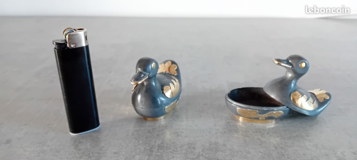 Statue En étain : Un Coq Et Un Canard - Occasion, Argenté, Thème Animaux