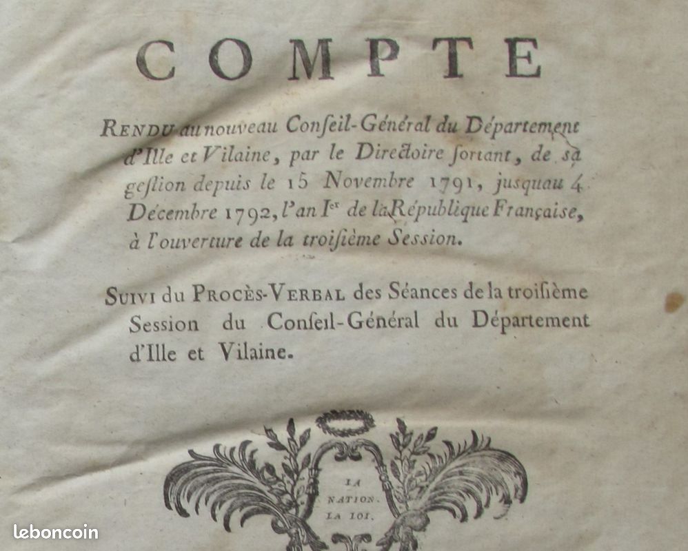 COMPTE RENDU DU NOUVEAU CONSEIL-GÉNÉRAL DU DÉPARTEMENT D'ILLE ET VILAINE, par le DIRECTOIRE sortant, (image 1)