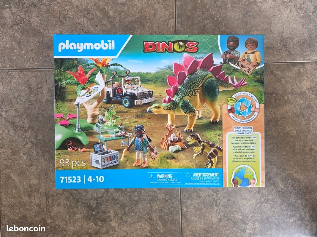 Playmobil 71523 – Campement Explorateurs – Stegosaurus & Deinonychus – 93 Pièces – Dès 4 Ans – Matériaux Recyclés