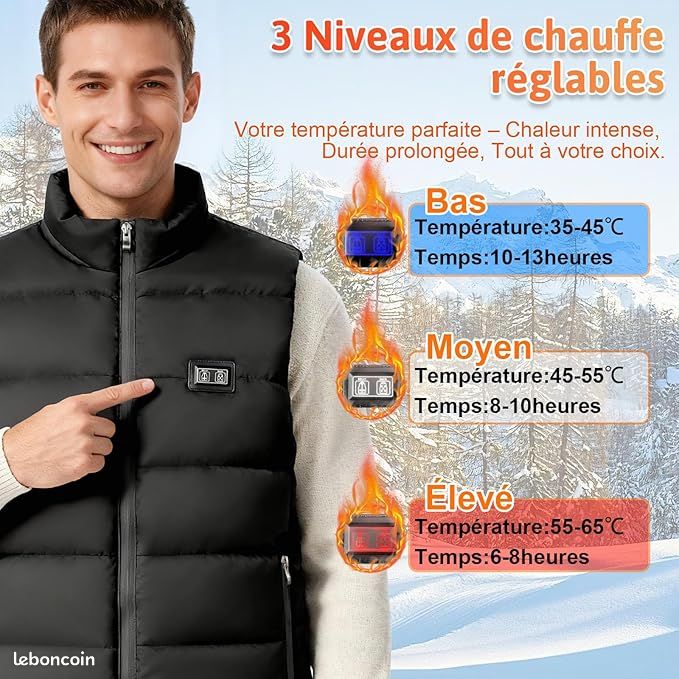 Gilet Chauffant Veorkide Pour Homme Et Femme - 8 Zones Chauffantes, 3 Niveaux De Température, Batterie 16000mAh - Étanche Au Vent, Autonome 8-13h
