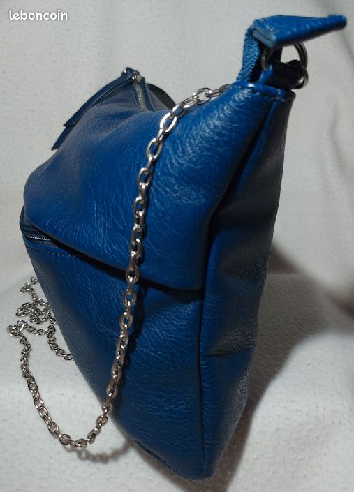 Parfois Sac à Main Pochette Polyuréthane Grainé Couleur Bleu Roy Bandoulière Chainette Haut 21 cm (image 3)