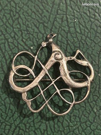 Broche De Mariage Norvégienne Ancienne En Argent Massif - Signée HAGEN - Bijou Vintage En Silver