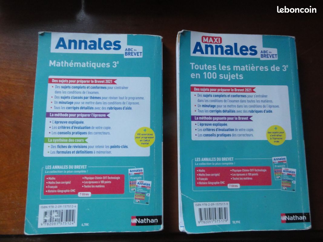 Annales brevet des collèges Mathématiques Toutes matières lot de 2 (image 2)