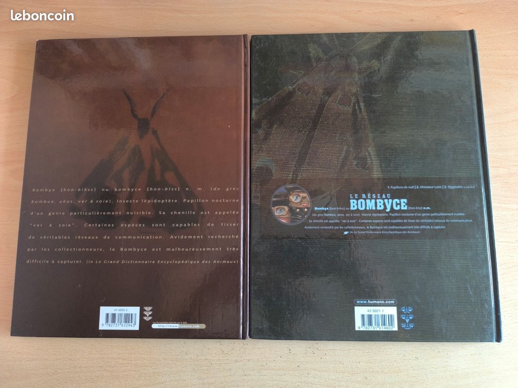 Lot Tomes 1 et 2 BD Le Réseau Bombyce
Tome 1. Papillons de nuit
Tome 2. Monsieur Lune

Très bon état, hormis les coins frottés.
Le lot uniquement (image 2)