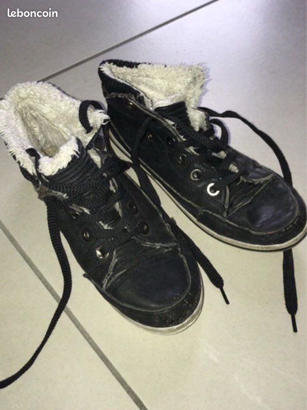 Basket haute cuir noir fourrée 33 montante à lacet (image 3)