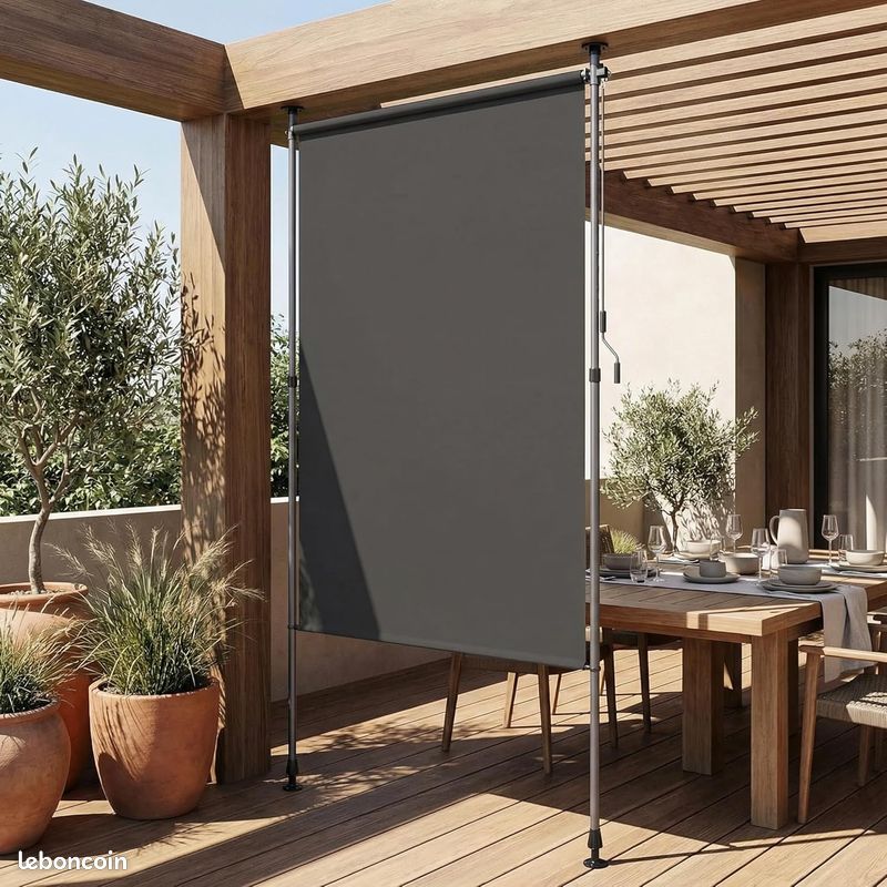 Store extérieur vertical L 200 x H 220 à 310 cm, anthracite, avec manivelle, sans perçage, occultant (image 2)