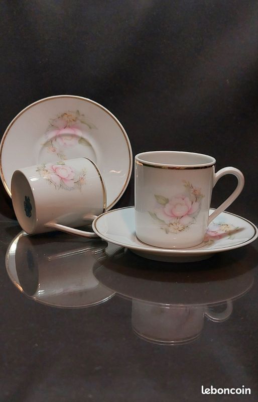 Tasse Ancienne Limoges Haviland France – 2 Anses Dorées – Fleurettes Rose Et Liseré – Occasion