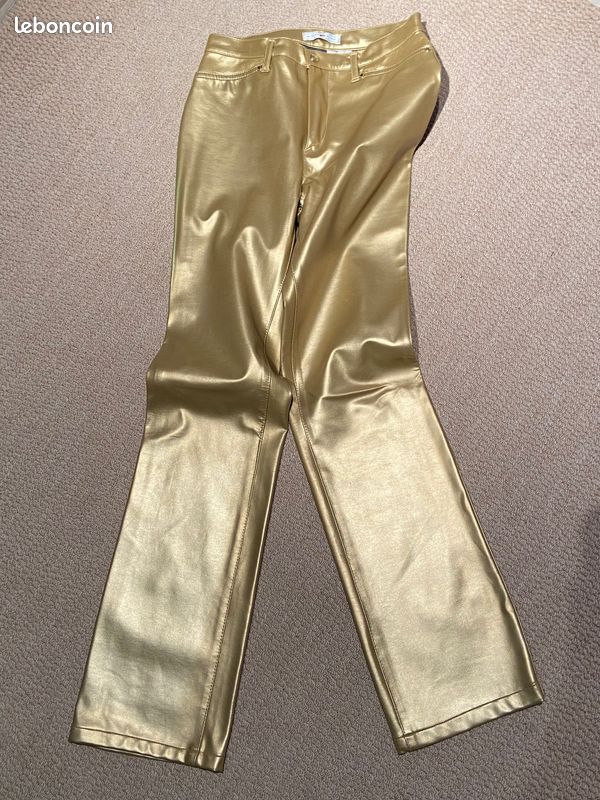 Pantalon VERTIGO en vinyle OR - Taille 38 NEUF (image 5)