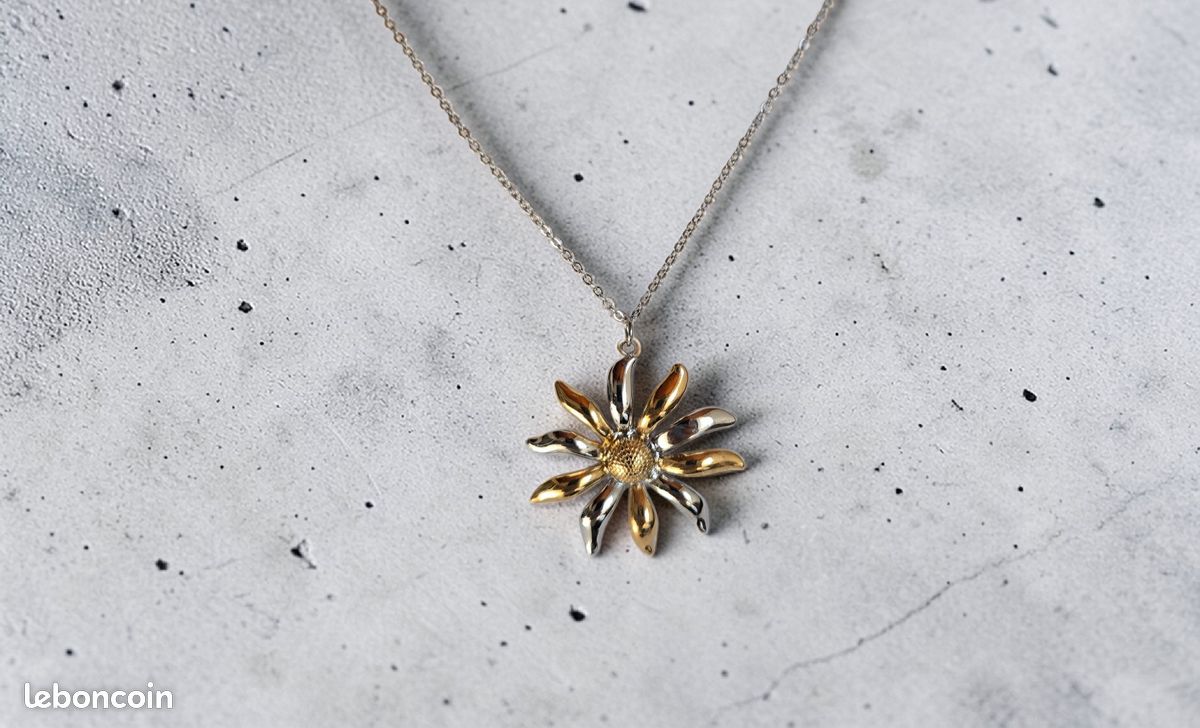 Collier Ras Du Cou En Acier Bicolore - Occasion, Bon état Avec Micro-rayures - Longueur 45 Cm