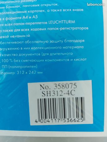 Pochettes Transparentes Leuchtturm 312x242mm - 50 Pcs - 4 Compartiments