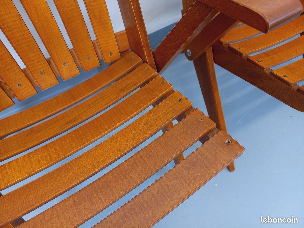 Suite de 4 fauteuils de jardin vintage en bois de hêtre des années 60 (image 5)