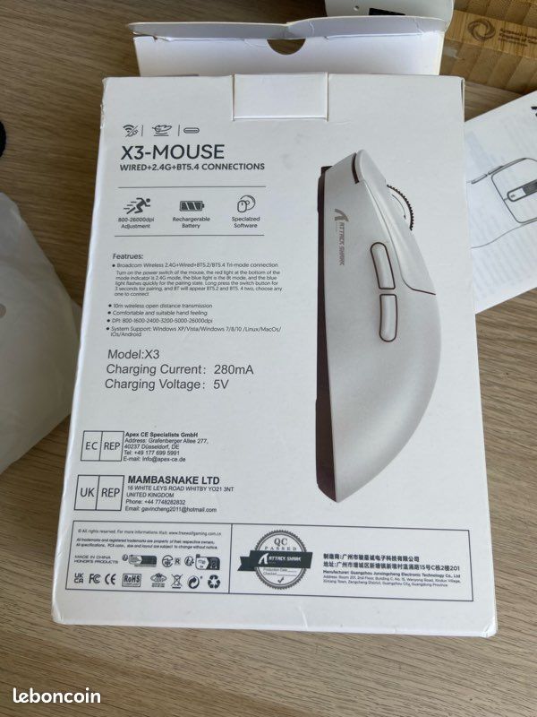 🦈 Souris Attack Shark X3 – Sans fil – Très bon état – Tapis offert (image 3)