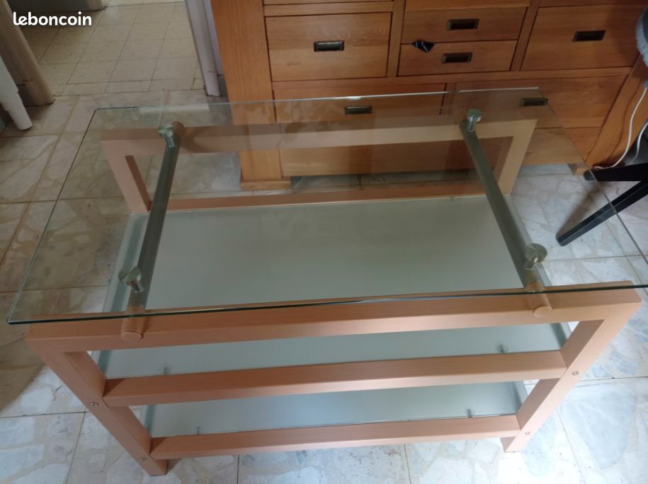 Meuble HiFi TV bois et verre (image 1)