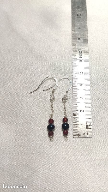 Boucles d'oreilles argent perles de Tahiti et grenat (image 2)