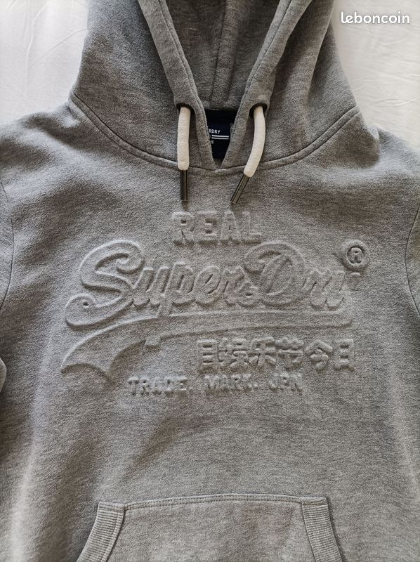 Sweat à Capuche Superdry Gris - Taille EU 38, 56% Coton 44% Polyester - Occasion Très Bon État