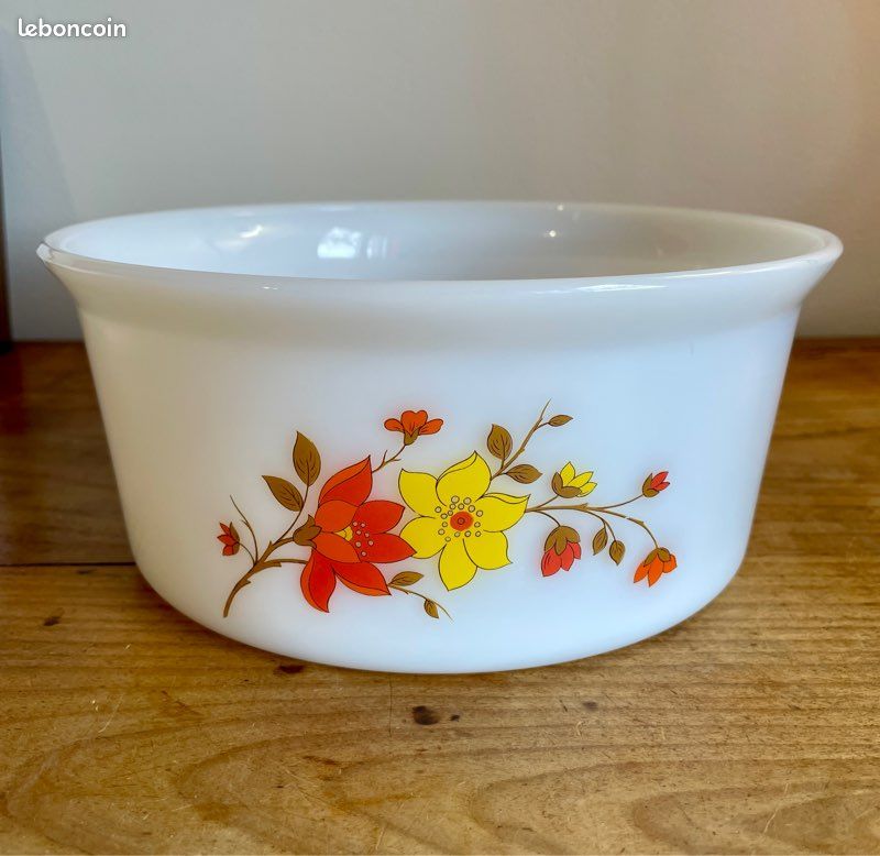 Grand Saladier Plat Vintage Arcopal France H 10 D 25,4 Cm Décor Spaghettis