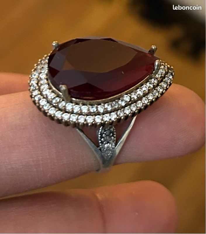 Bague En Argent 925 Et Grenat - Taille 64 - Grande Taille - Neuf Avec étiquettes - Modèle BA-AR-228