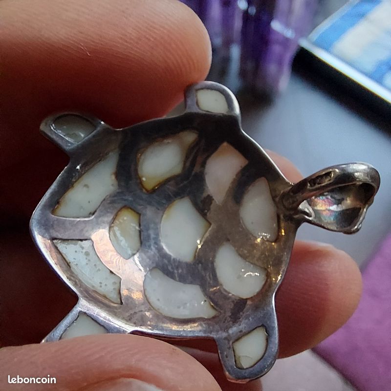 Grand Pendentif Argent Massif Et Nacre - Occasion, Couleur Argenté, Pièce Unique