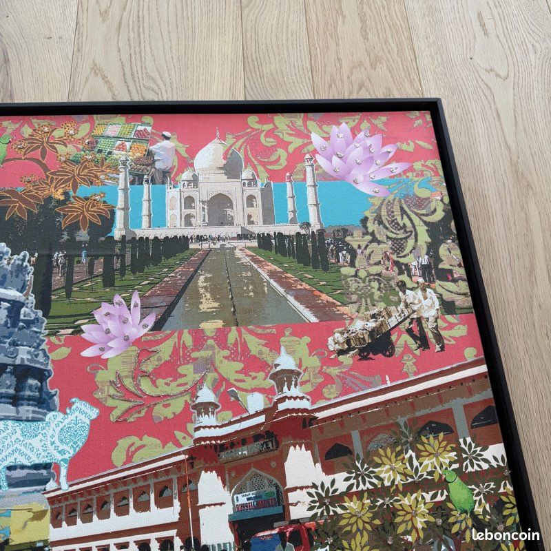 Grand tableau encadré Inde Taj Mahal – toile en relief avec perles (image 5)
