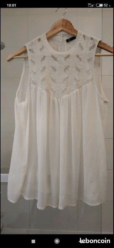 Haut fluide blanc transparence et dentelle (image 1)