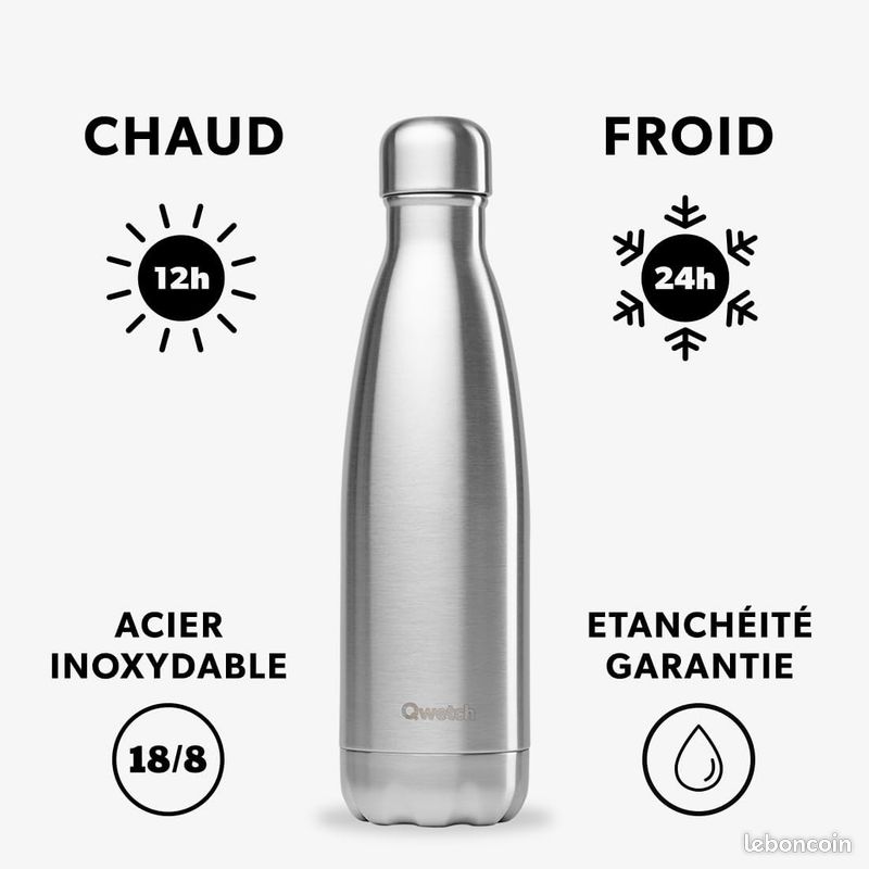 Bouteille d'Eau Isotherme en Acier Inoxydable Couleur Unie Large Ouverture Lavable Remplacement Maison Voyage Rouge 620ML