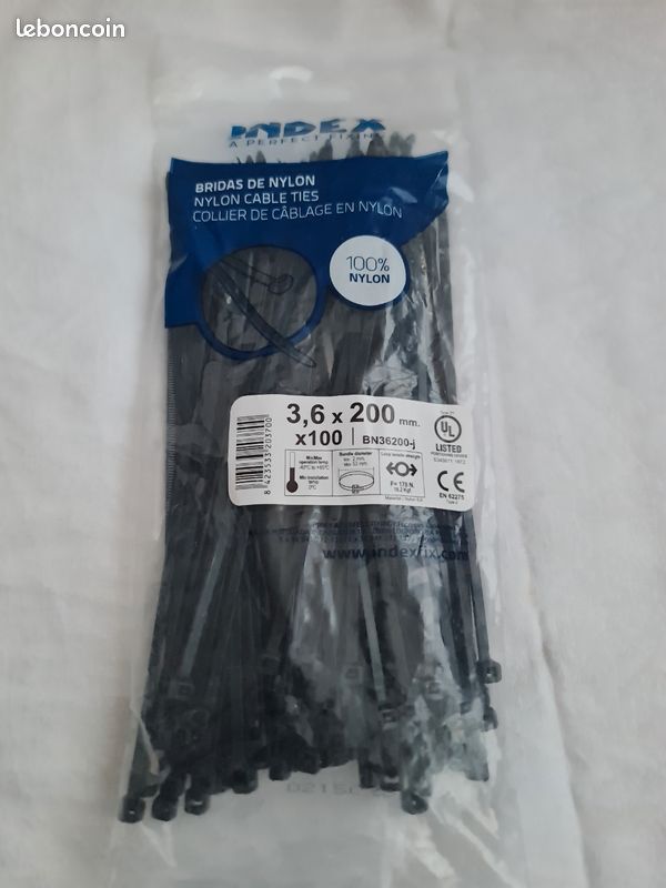 100 colliers cablage noir 200×3.6mm (image 1)