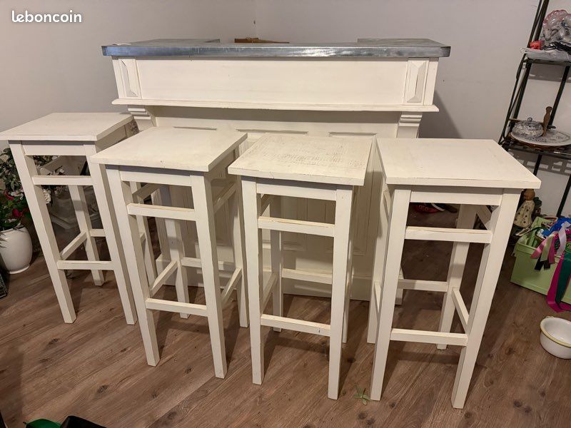Bar comptoir zinc + 4 tabourets hauts assortis (image 2)