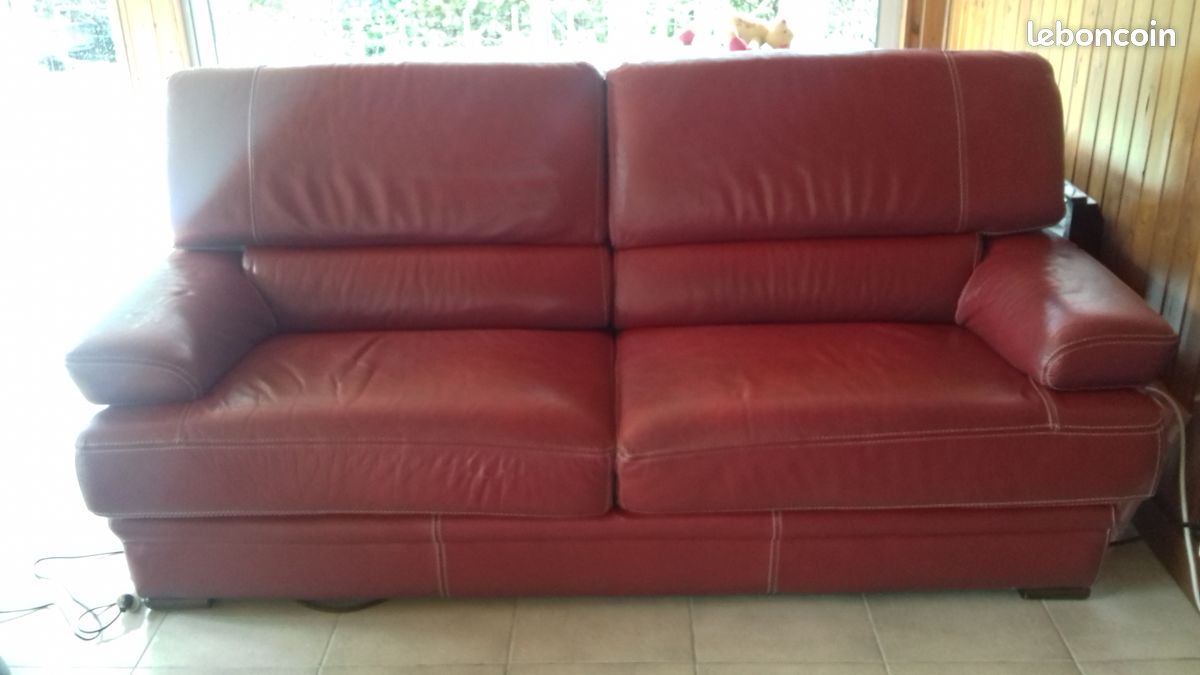 Vends canapé cuir bordeaux (image 1)