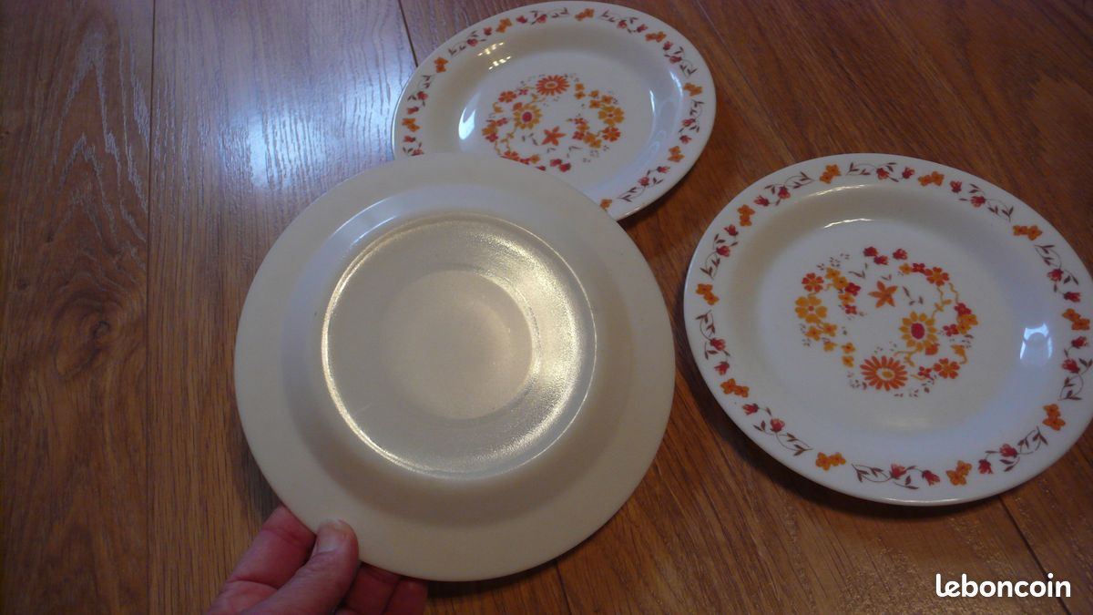 Lot De 6 Assiettes à Dessert Arcopal SCANIA Motif Fleurs Orange - Vintage Années 70