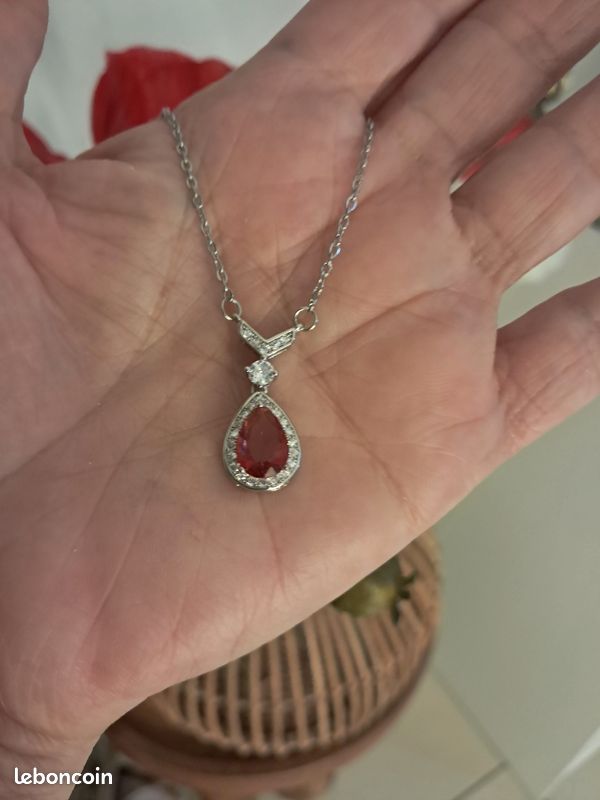 Ensemble Collier + Boucle - Blanc et rouge