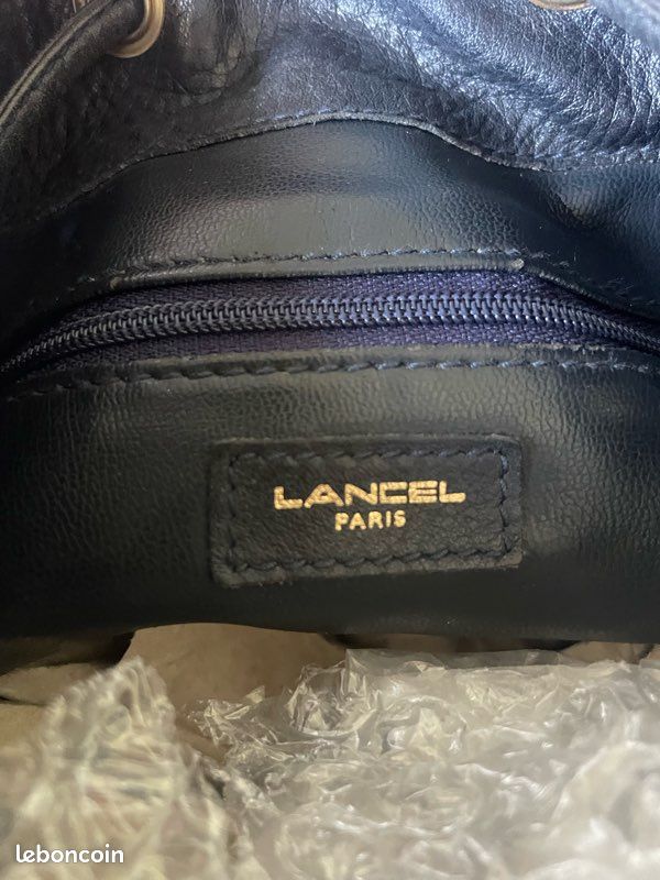 Sac à main LANCEL en cuir bleu marine (image 7)