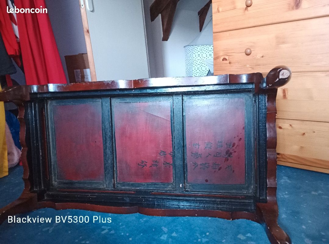 Table basse asiatique chinoise bois laqué rouge (image 3)