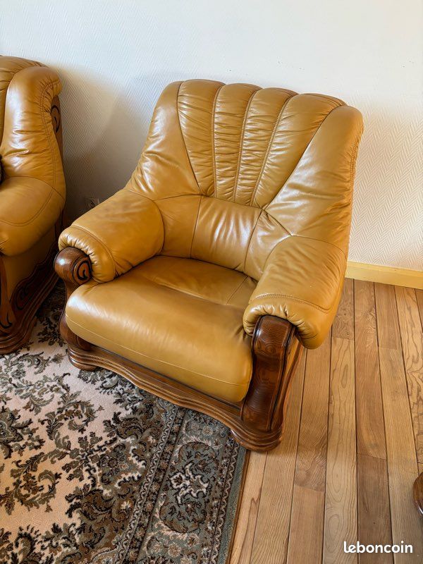 Ensemble deux fauteuils cuir et canapé trois places cuir (image 6)