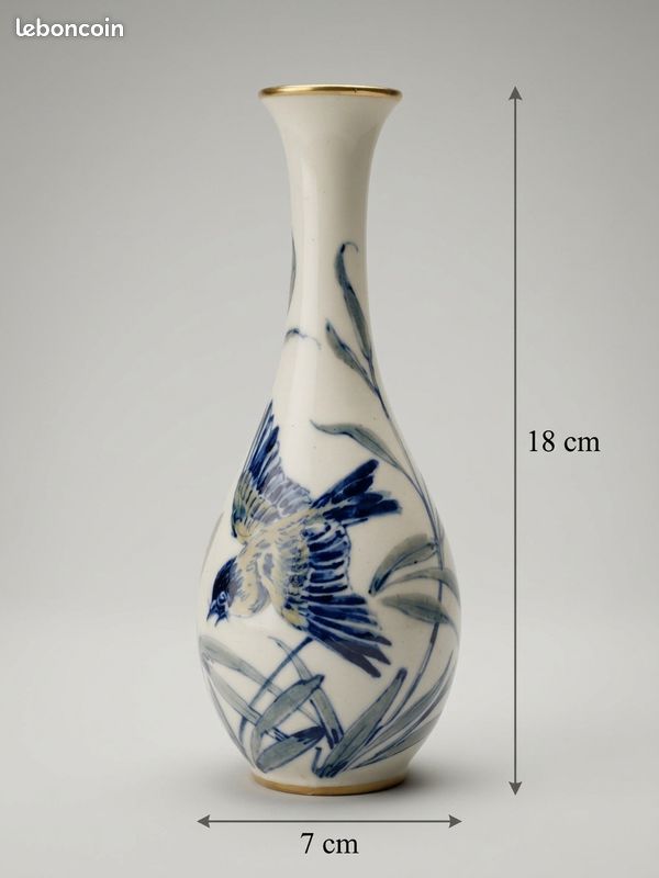 Vase soliflore en porcelaine de Limoges – Décor d’oiseau – 18 cm (image 7)