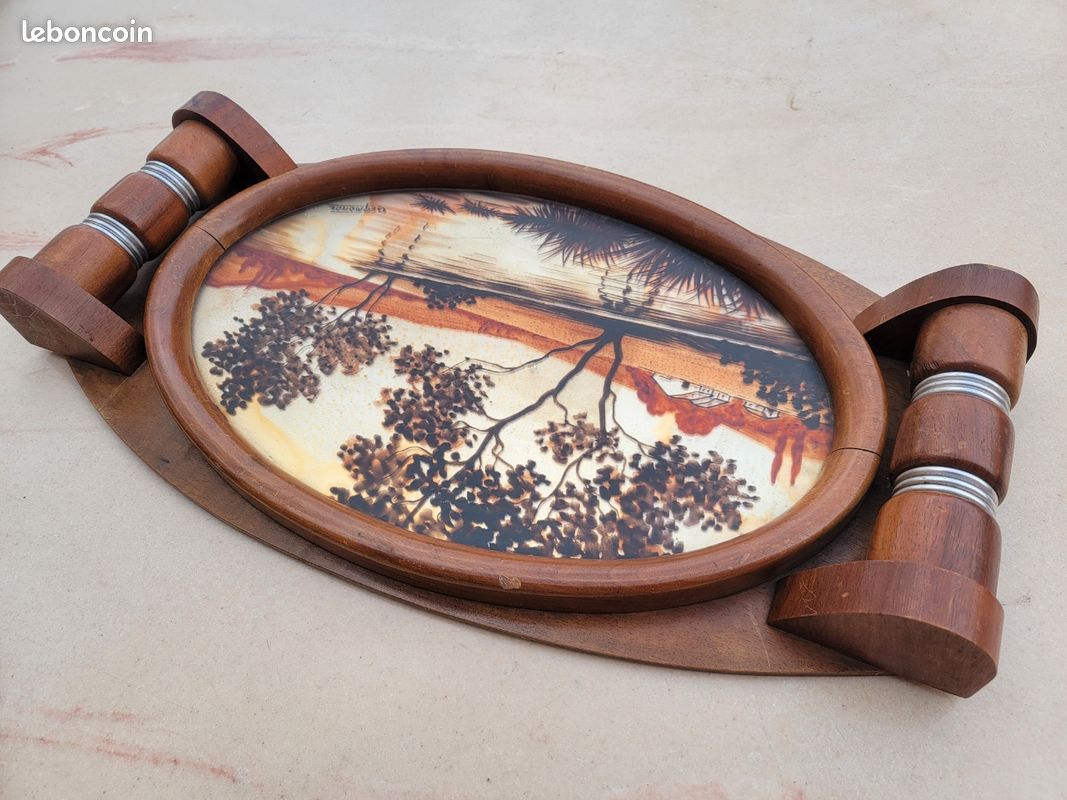 Plateau Art déco peinture sur verre signé Germonde (image 4)
