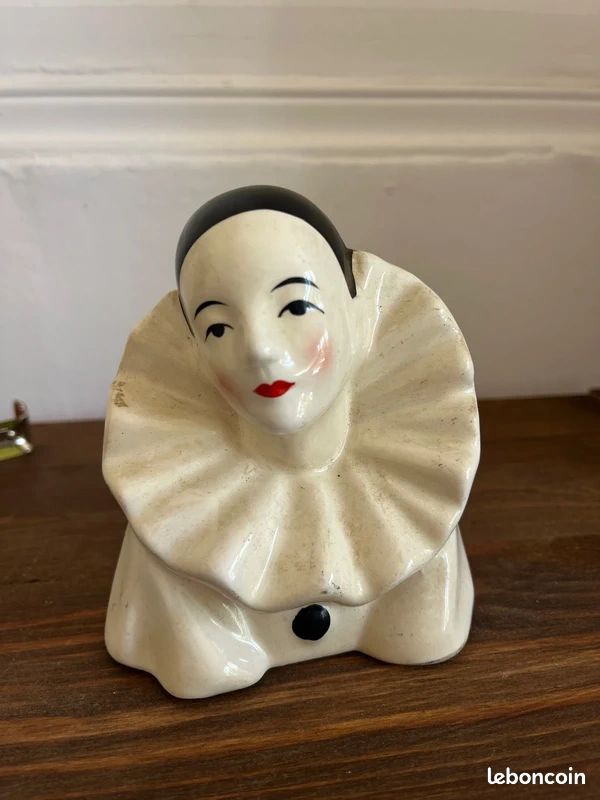 Figurine antique buste en porcelaine Pierrot Art Déco France ca31 (image 1)